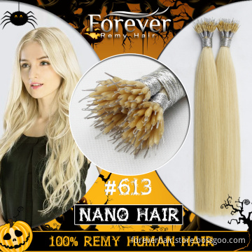 Forever wholesale professional christmas hair extension wholesale premium 100 human remy blonde #613 nano ring hair extensions